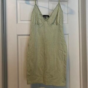 Green checkered mini dress